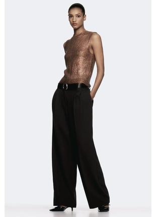 Черные брюки с ремнем zara классические черные брюки с высокой посадкой черные широкие брюки палаццо черные штаны палаццо