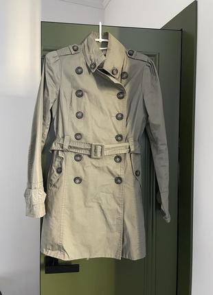 Стильний котоновий тренч кольору хакі, pull&bear, m
