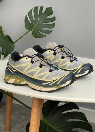 Классные женские и мужские кроссовки salomon xt-6 gull granada sky grey green светло-серые
