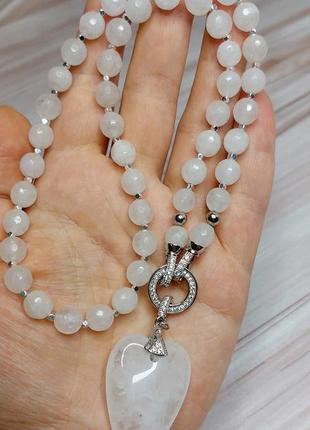 Намисто кольє зі з'ємним кулоном білий кварц "крижане серце"