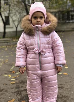 Зимовий комбінезон суцільний для діток, натуральне хутро і різні кольори9 фото