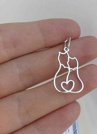 Подвес серебро 925 кулон серебряный кошечки с сердцем имп  30256