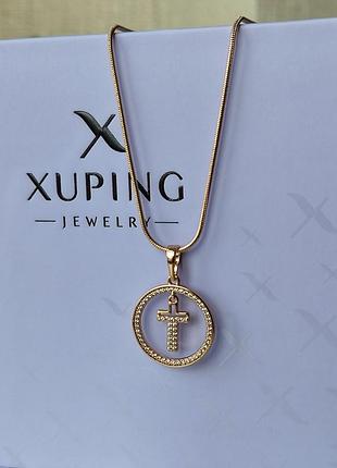 Комплект набір ланцюжок кулон хрестик підвіска ксюпінг xuping позолота медичне золото