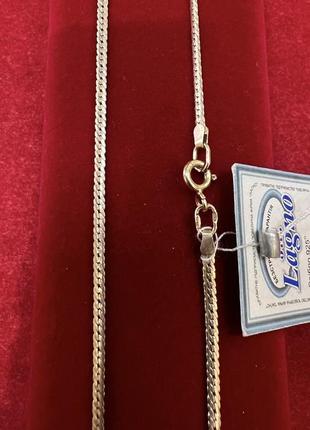 Серебряная позолоченная цепь панцирь плоская.