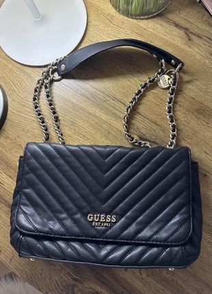 Сумка guess шкірняна чорна + у подарунок бананка puma