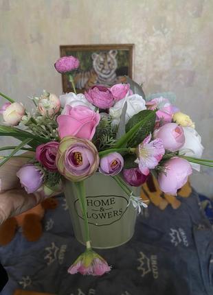 Продам букет квітів декор у відерці штучні