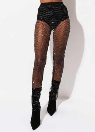 Брюки из прозрачной сетки со стразами