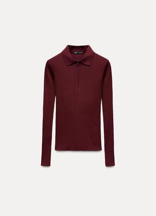 Лонгслив в рубчик zara, футболка в рубчик с воротником поло zara, 0858/818/681