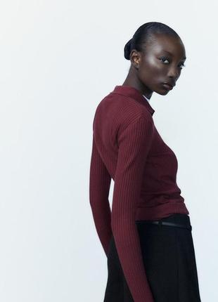 Лонгслив в рубчик zara, футболка в рубчик с воротником поло zara, 0858/818/681