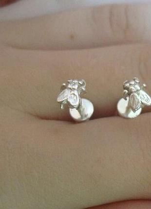 Сережки серебро 925 гвоздики серебряные муха имп 20060