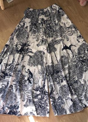 Натуральные широкие брюки палаццо принт