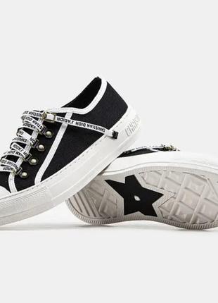 Женские кеды christian dior walk'n'dior low-top black white / кристиан диор волок н диор низкие черные с белым