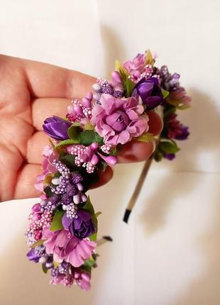 Обруч обідок в сливово-фіолетових кольорах,весняний обідок