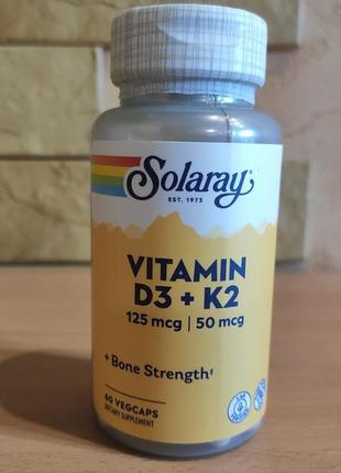 Solaray, витамины d3 и k2, без сои, 60 растительных капсул