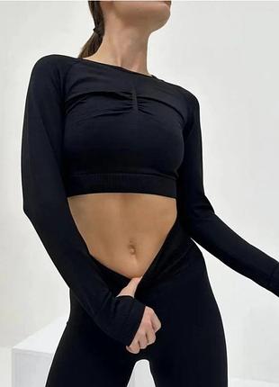 Спортивный укороченный топ, компрессионный рашгар, лонгслив кроп топ, кофта с рукавами