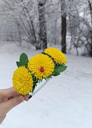 Обруч ободок кульбаби, обруч кульбаба ,обруч з квітами, обідок кульбаба