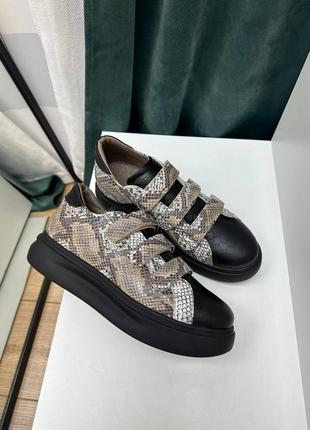 Кеды кожаные принт змеиный