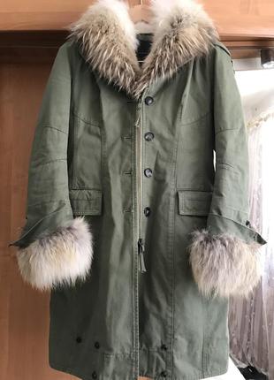 Ermanno scervino  italy оригинальная парка пермиум класса 100% коттон  , натуральный мех