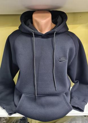Худи nike теплое с начесом, кофта найк синяя теплая осень зима, тёплое худи