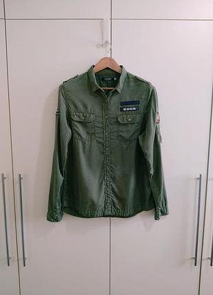 Рубашка милитари superdry тенсил цвет хаки блуза летняя с нашивками diesel