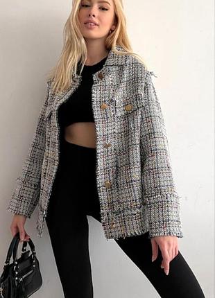 Новый с наборкой твидовый пиджак или курточка.44-48.