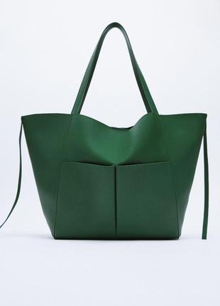 Zara tote green bag with pockets 👓🛍️