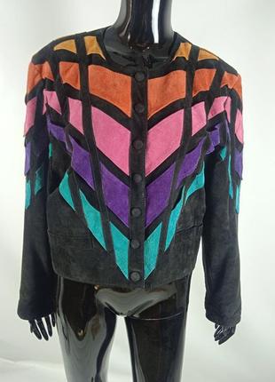 Кожаная куртка жакет винтаж на кнопках бомбер м