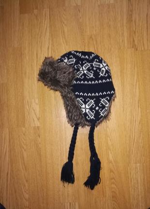 Зимняя шапка twisted soul с мехом на флисе, шапка-ушанка, зимова шапка1 фото
