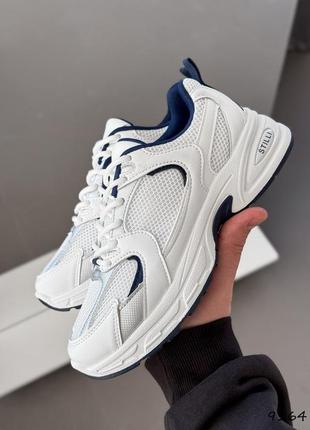 Кросівки жіночі mabel білі + синій + срібло, натуральна шкіра