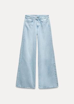 Джинсы wide-leg high waist с прорезной вышивкой от zara (длинные) высокая посадка