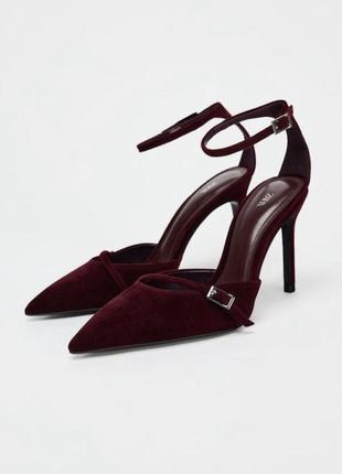 Туфлі лодочки/човники оксамитові/бархатні zara у кольорі бордо