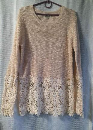 Женский джемпер, кофта, свитер, свитшот с кружевом .