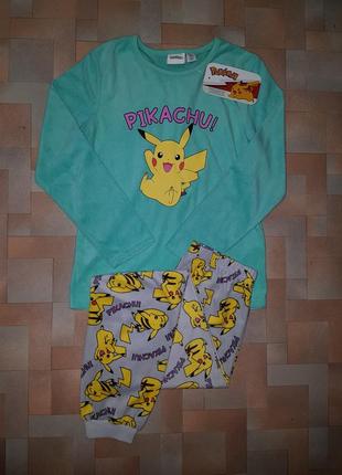Теплый комплект велюр pokemon 9-10 лет 140 см, очень яркая пижама покемон primark