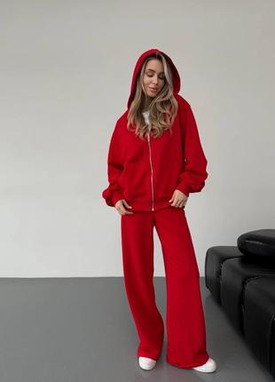 ❗️ не кошлатиться ❗️ жіночий спортивний костюм трикотаж на петлі худі з капюшоном та блискавкою та широкі штани