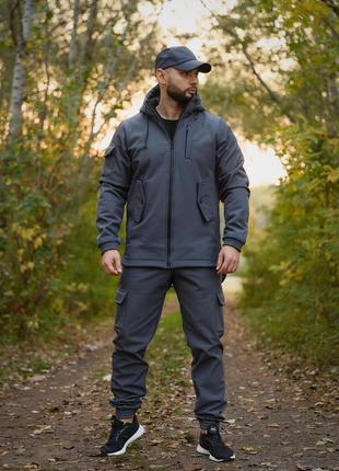 Чоловічій демісезонний костюм з плащівки softshell на флісі