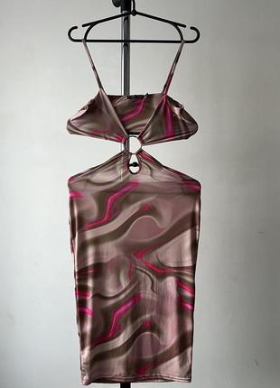 Сукня(плаття) градієнт розводи y2k розмір м(38) рожева коричнева i saw it first bodycon в акварельний пастельний тай дай (tie dye) принт shein