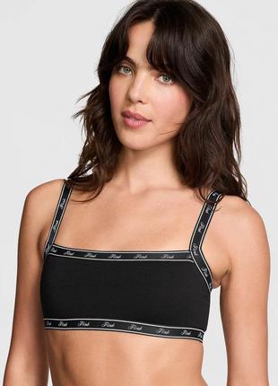 Хлопковый черный бралетт топ лиф  victoria's secret pink