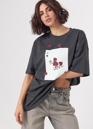 Женская футболка свободного кроя с принтом игральной карты