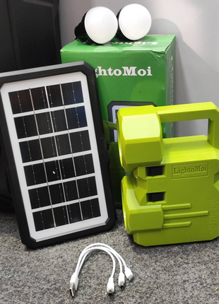 Портативная солнечная станция фонарь с солнечной панелью lightomoi lm-603 + led 2 лампы