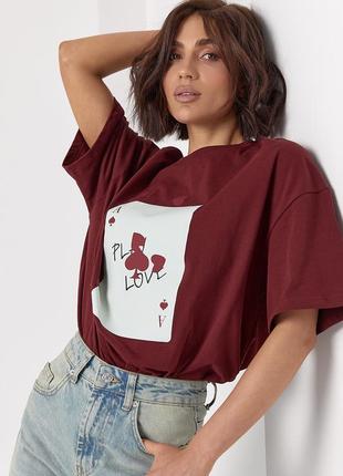 Женская футболка свободного кроя с принтом игральной карты