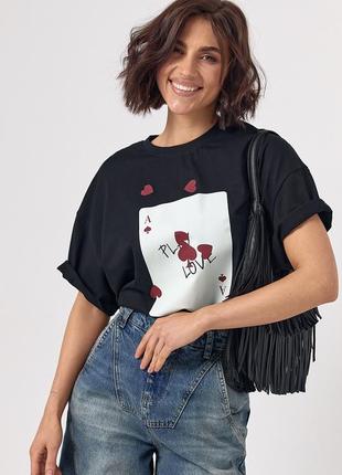 Женская футболка свободного кроя с принтом игральной карты