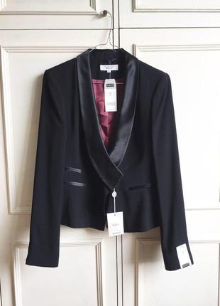 Потрясающий новый классический вечерний черный атласный пиджак жакет со вставками next3 фото