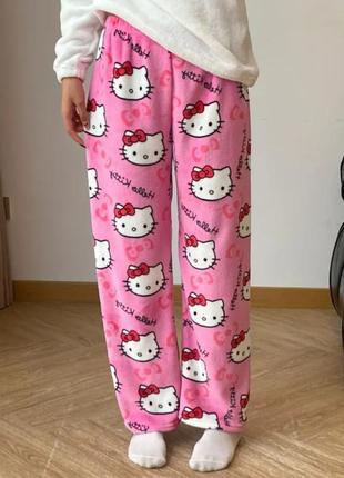 Штани піжамні плюшеві hello kitty рожевий