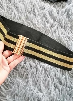 Пояс гумка з люрексом та золотистою пряжкою