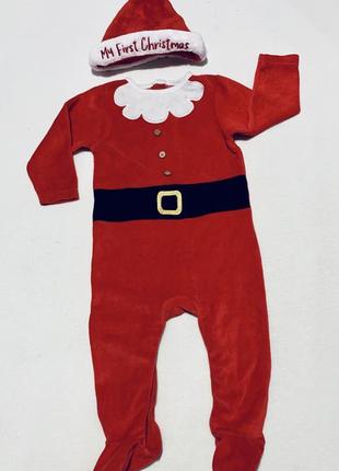 Комбинезон велюровый новогодний праздничный  ‘я санта 🎅 ‘ m&со baby