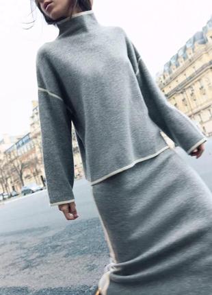 Свитер серый с окантовкой zara new