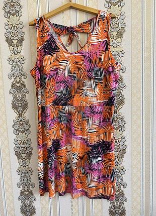 Легкое вискозное платье, яркое короткое платье батал