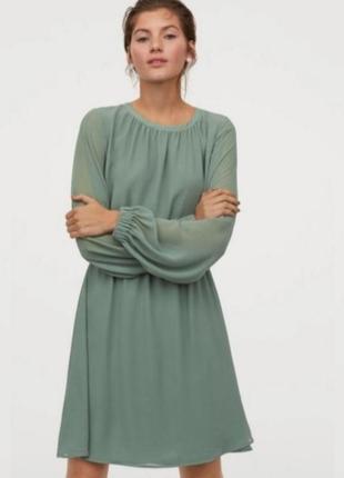 Шифоновое платье до колена в оливково-зеленом цвете h&m, 48-50