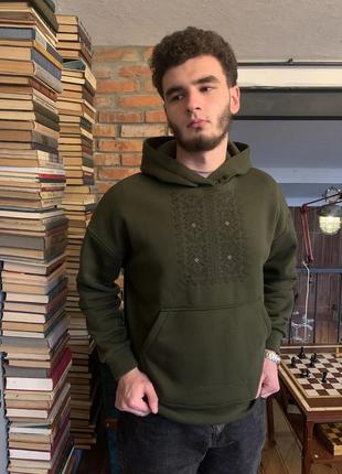 Худі вишиванка, етно худі, худі з вишивкою хакі