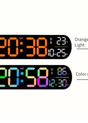 Умные led настенные часы с температурой, названием дня и календарем / оранжево-белый